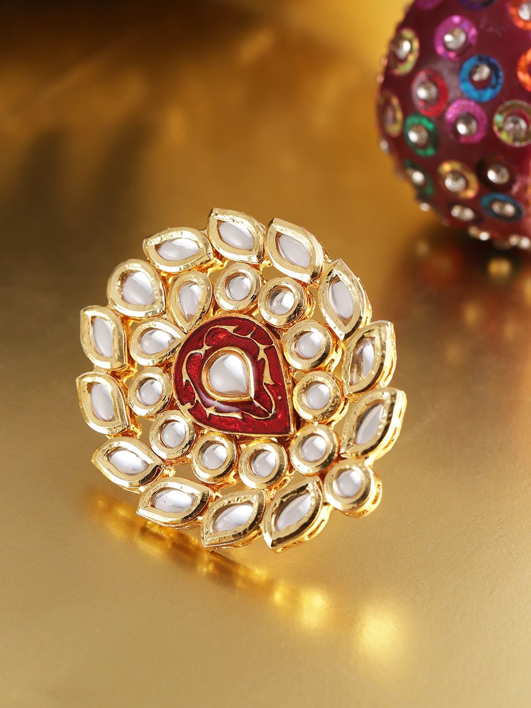 damani Gold Toned Traditional Openable Kundan Finger Ring Price in India