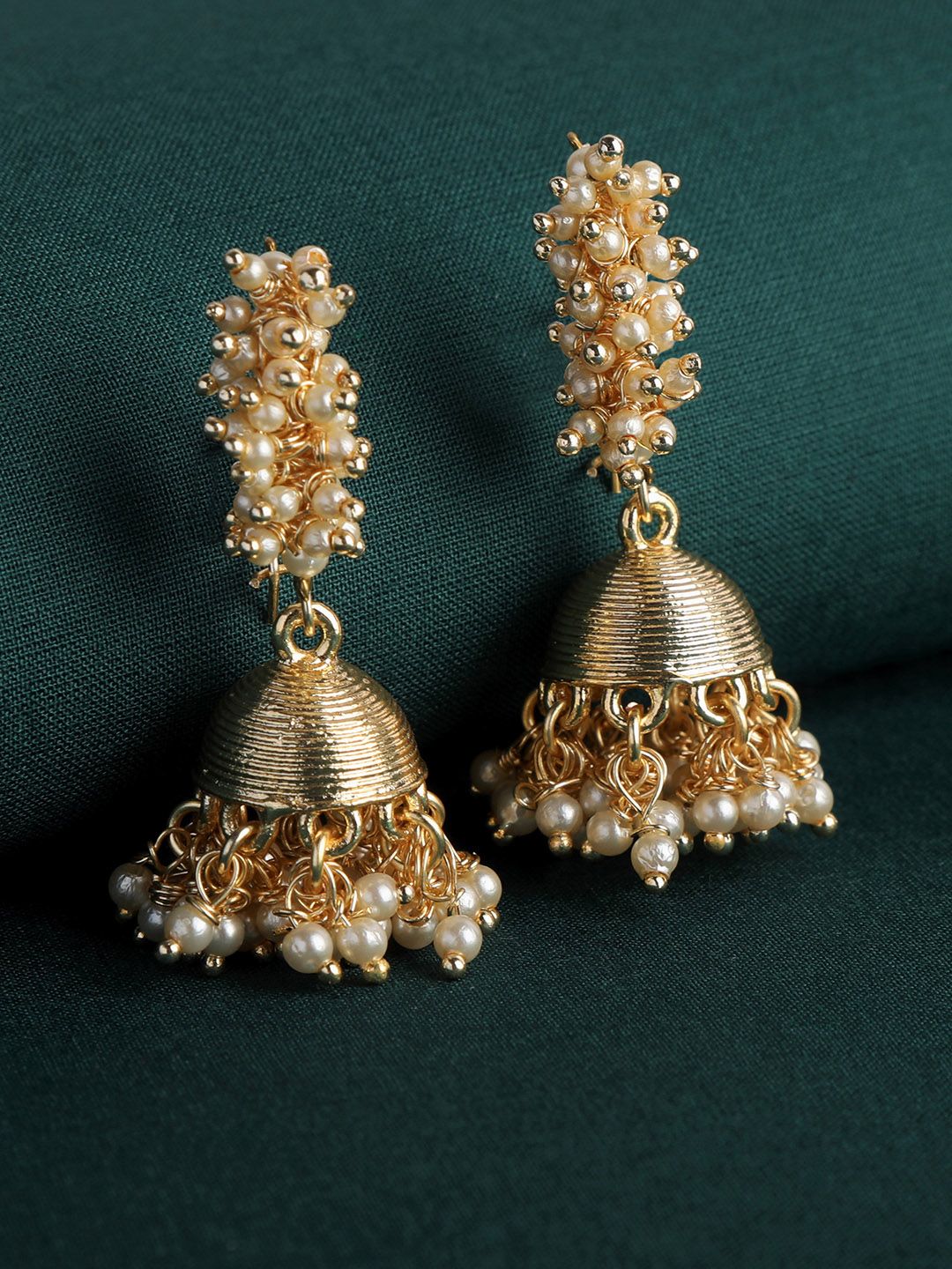 AccessHer Gold-Plated & White Jadau Dome Shaped Jhumkas Price in India