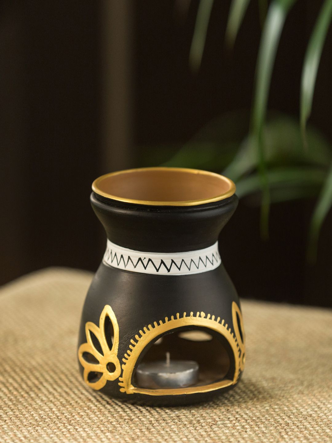 ExclusiveLane Brown & Gold-Toned Madhubani Hand-Painted Terracotta Aroma Diffuser Price in India