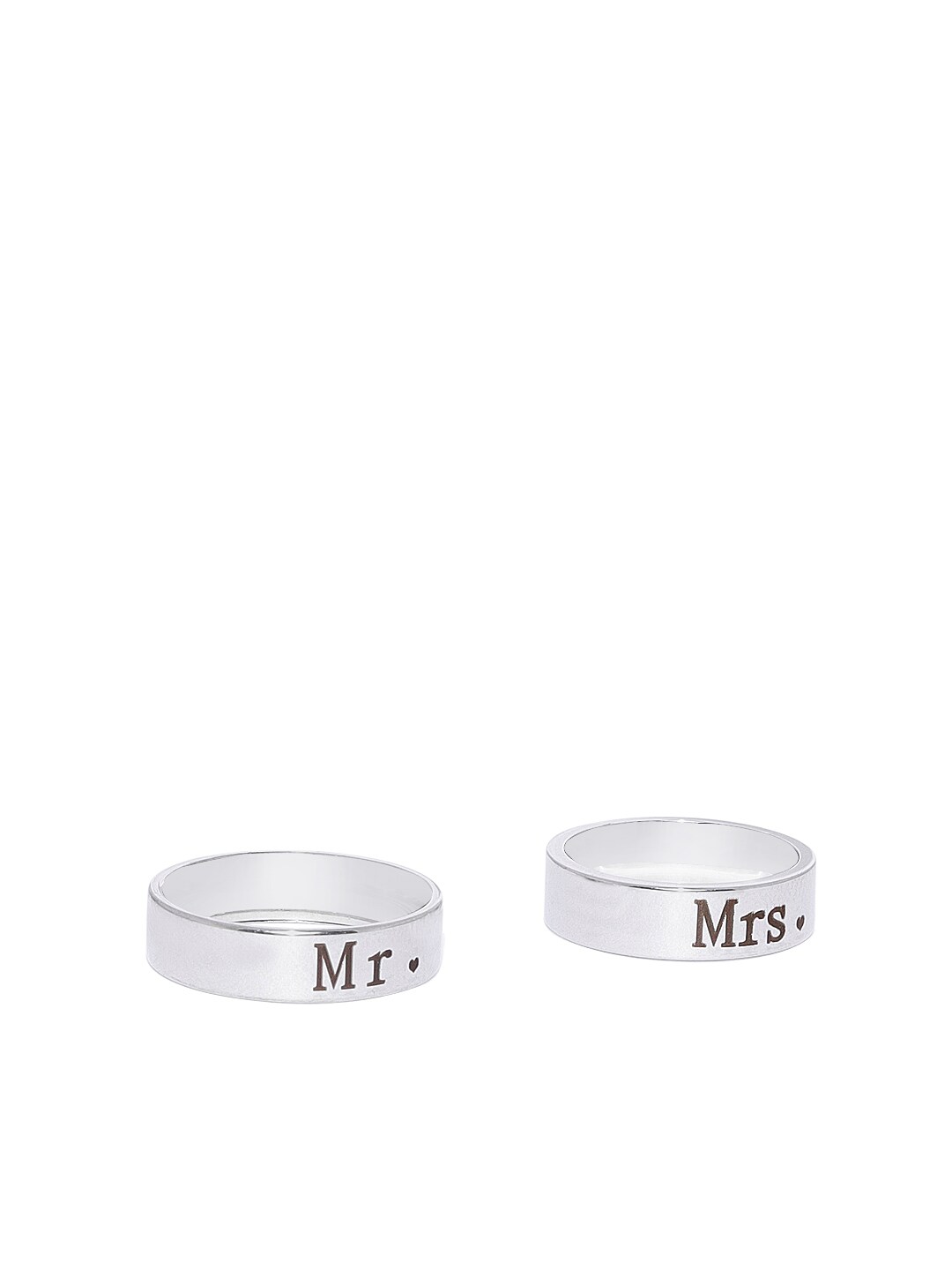 Peora Unisex Set Of 2 Silver-Toned "Mr. Mrs." Proposal Couple Band Rings Price in India