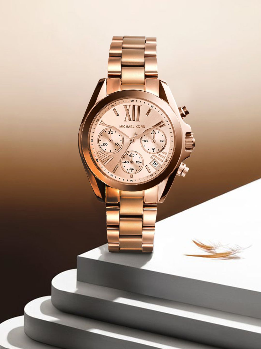 Michael Kors Women Mini Bradshaw Rose Gold-Toned Analogue Watch MK5799 Price in India