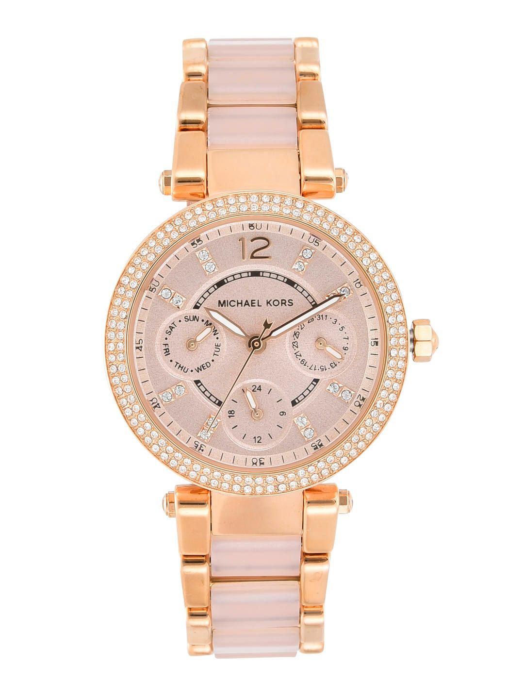 Michael Kors Women Rose Gold-Toned Embellished Mini Parker Analogue Watch MK6110 Price in India