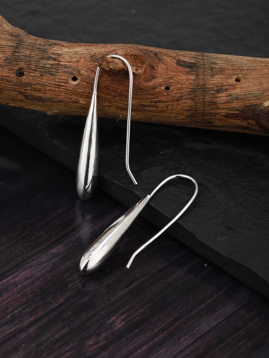 Carlton London Silver-Toned Rhodium-Plated Teardrop Shaped Drop Earrings Price in India