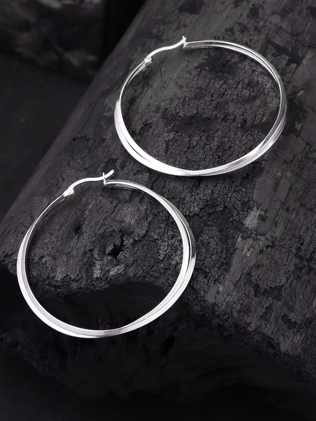 Carlton London Silver-Toned Rhodium-Plated Circular Hoop Earrings Price in India