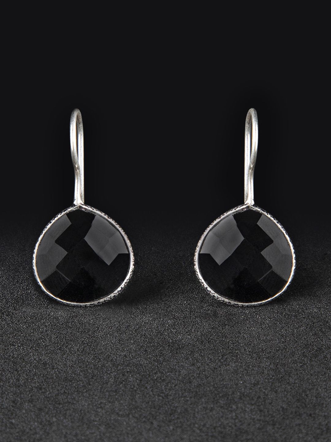 RUBANS 925 SILVER Silver-Plated & Black Circular Drop Earrings Price in India