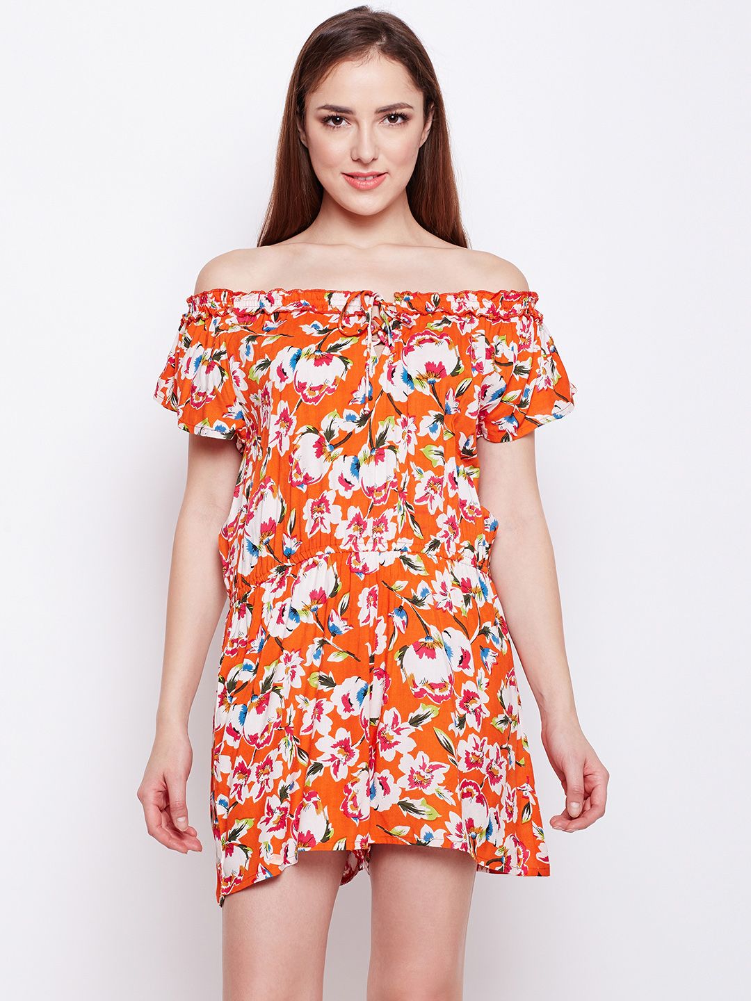 Oxolloxo Orange Printed Playsuit Price in India