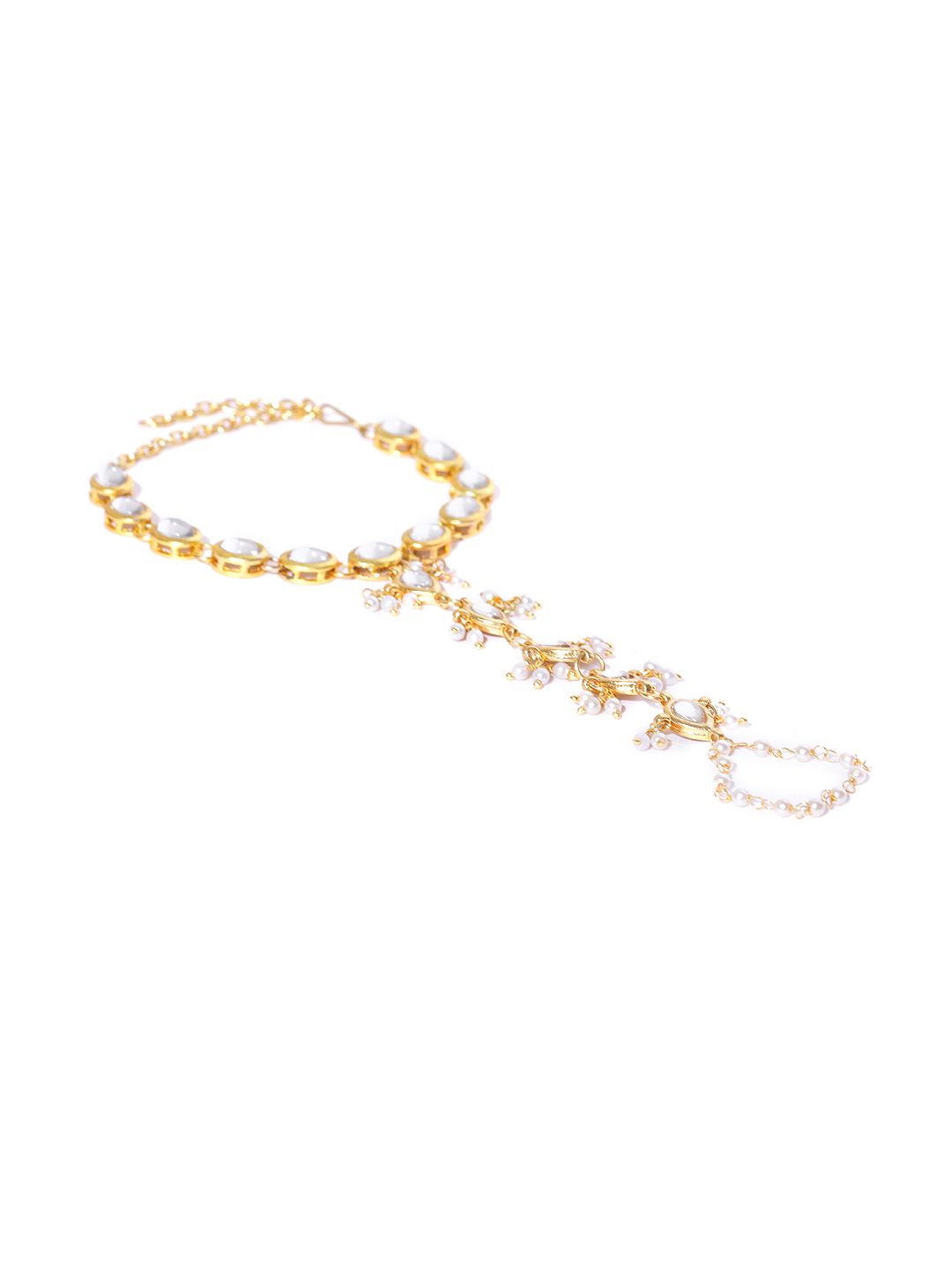 KARATCART Off-White Gold-Plated Kundan-Studded Ring Bracelet Price in India