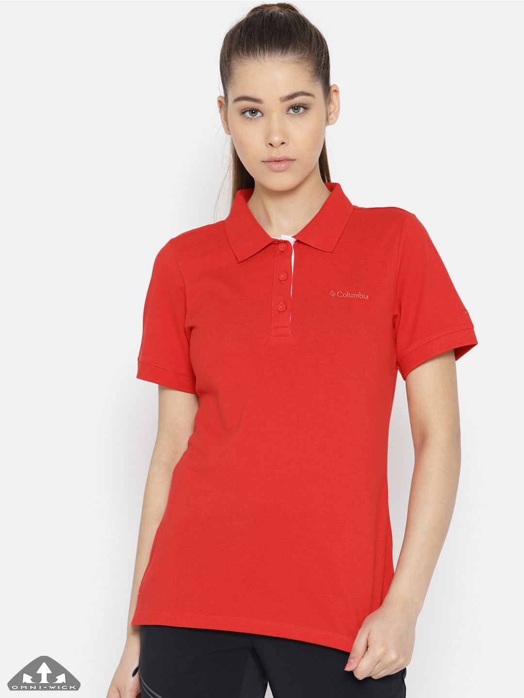 Columbia Women Red Solid Cascade Range Polo Hiking T-shirt Price in India