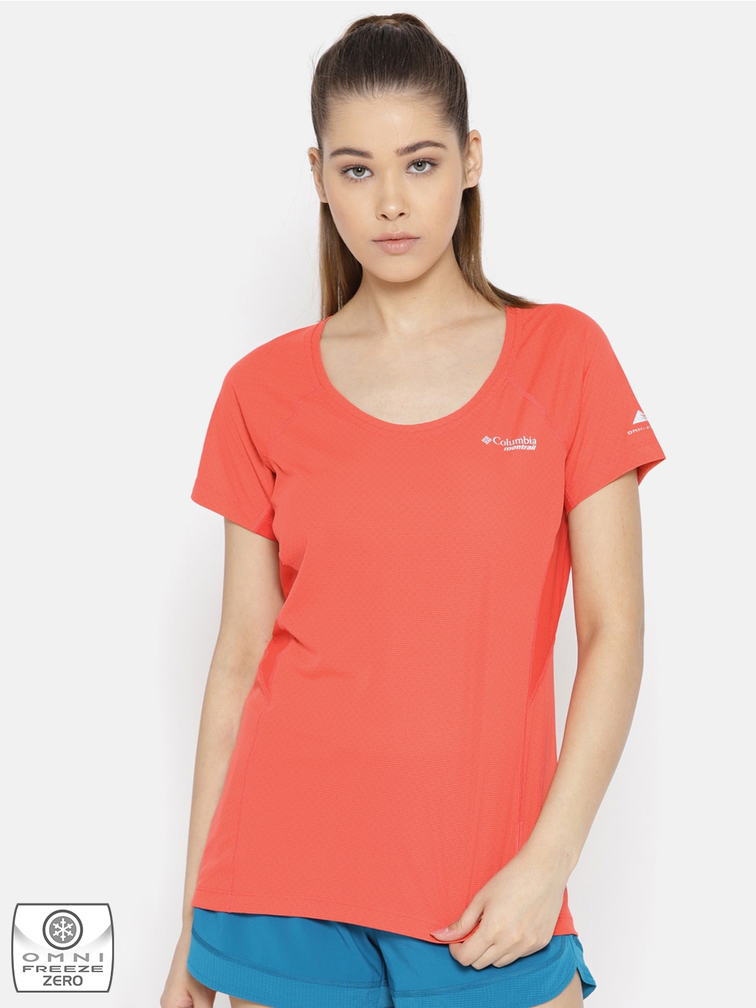 Columbia Women Coral Orange Titan Ultra II Running T-shirt Price in India