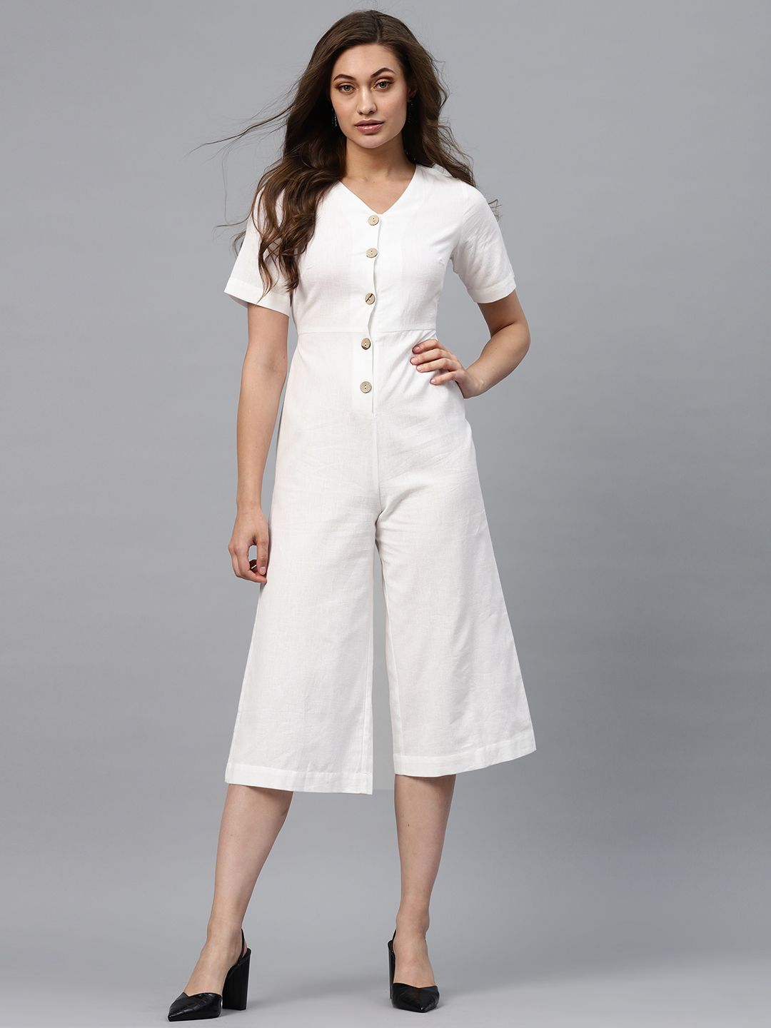 SASSAFRAS White Solid Culotte Jumpsuit Price in India