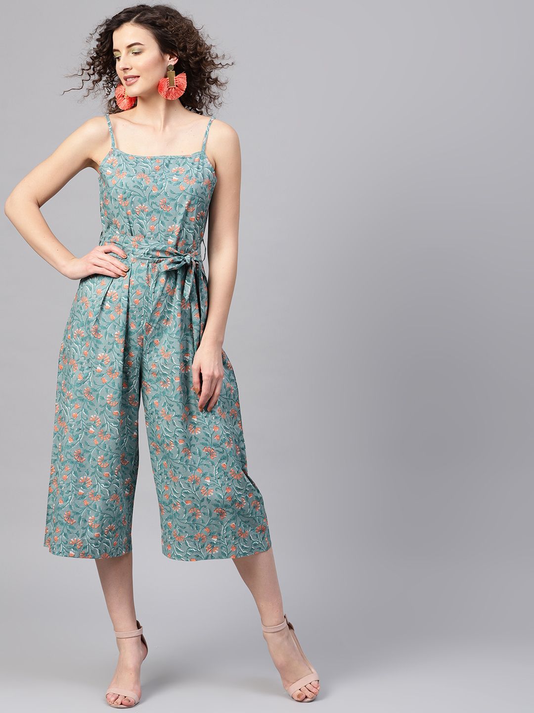 SASSAFRAS Blue & Orange Printed Culotte Jumpsuit Price in India