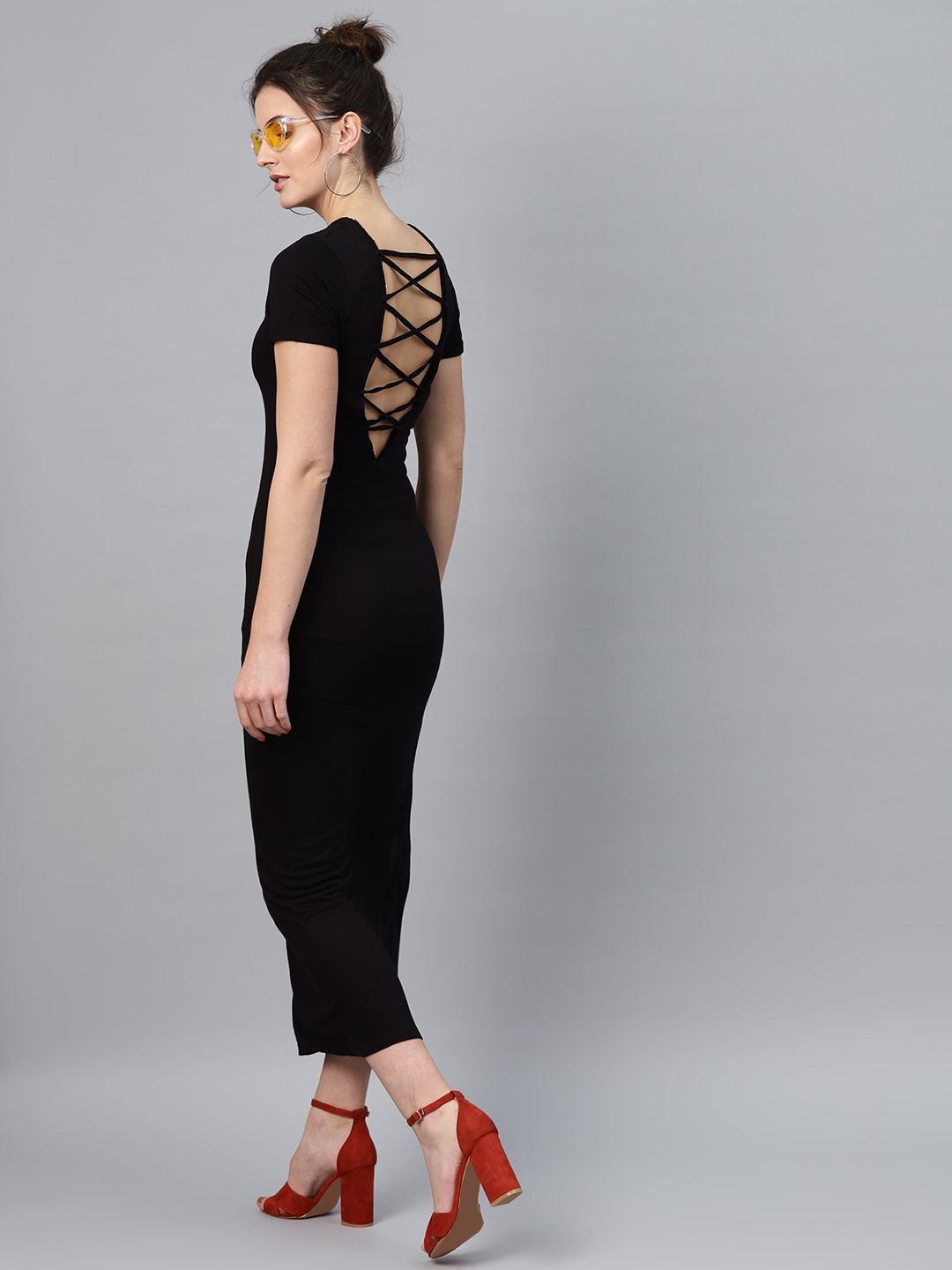SASSAFRAS Black Styled Back Maxi Dress Price in India