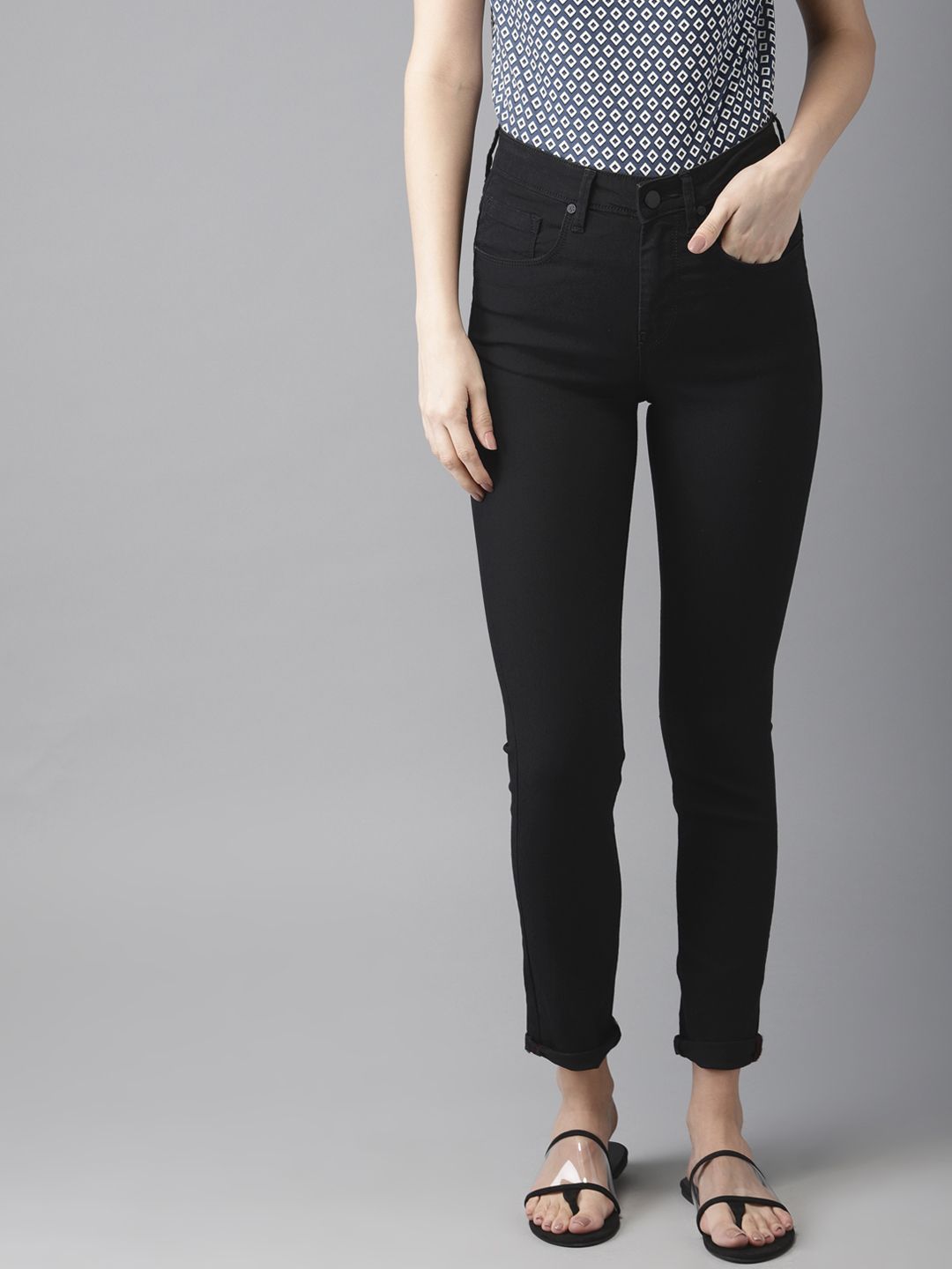 HERE&NOW Women Black Skinny Fit High-Rise Clean Look Stretchable Jeans Price in India