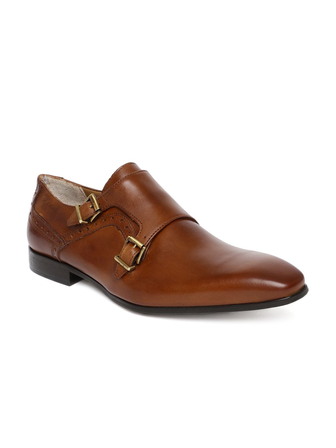 Ruosh Men Tan Brown Solid Formal Leather Monk Shoes