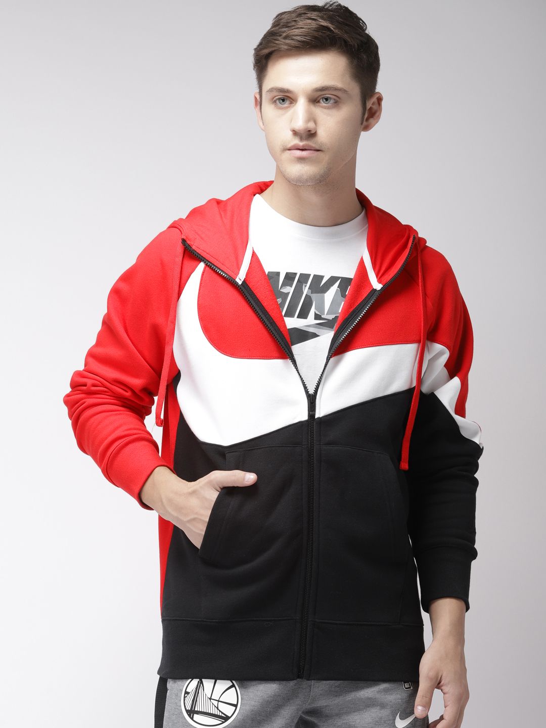 Buy Nike Men Red & Black Colourblocked HBR HOODIE FZ BB STMT Dri 