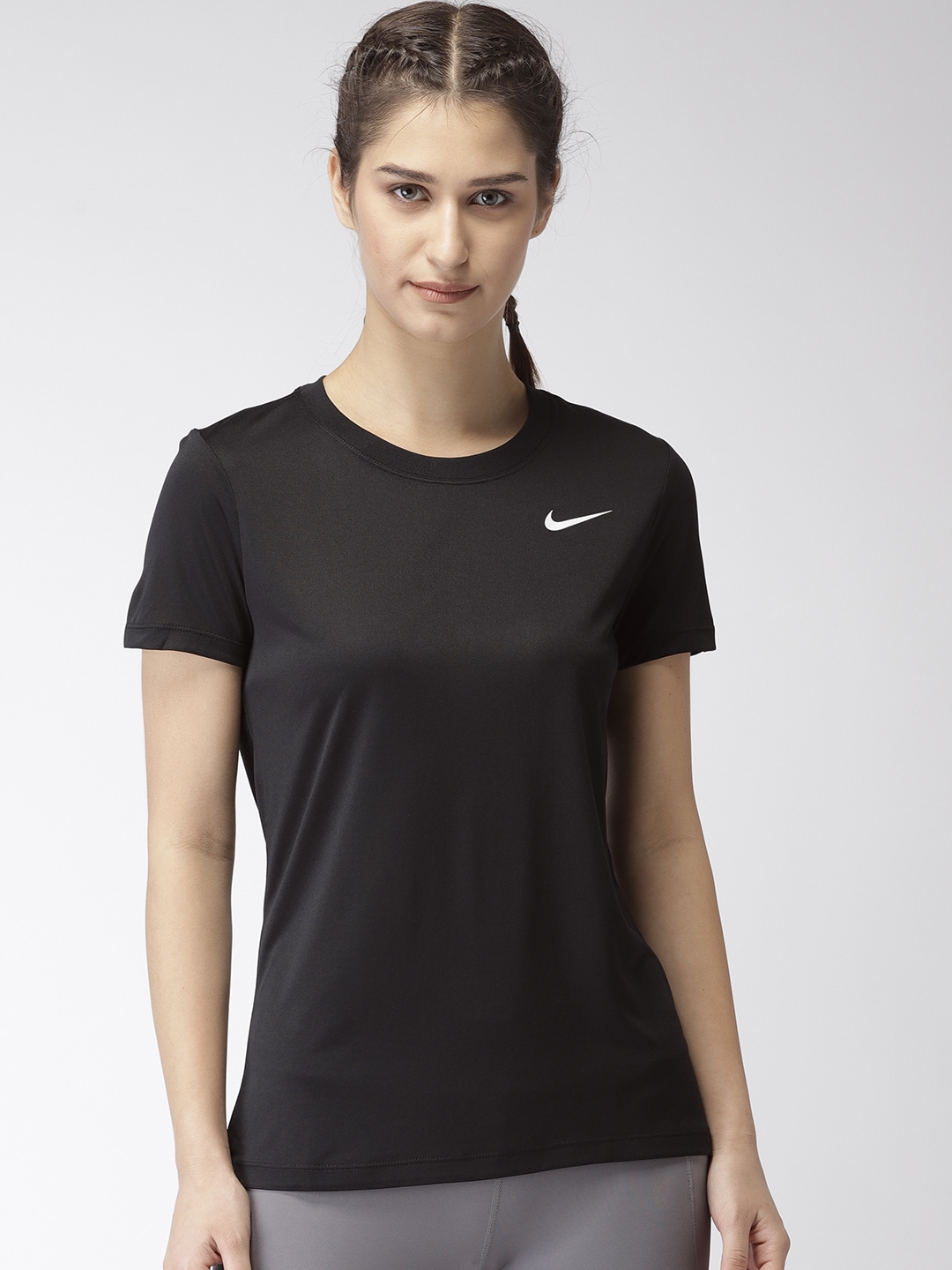 Nike Women Black Standard Fit DRY LEG CREW DRI-FIT T-shirt Price in India