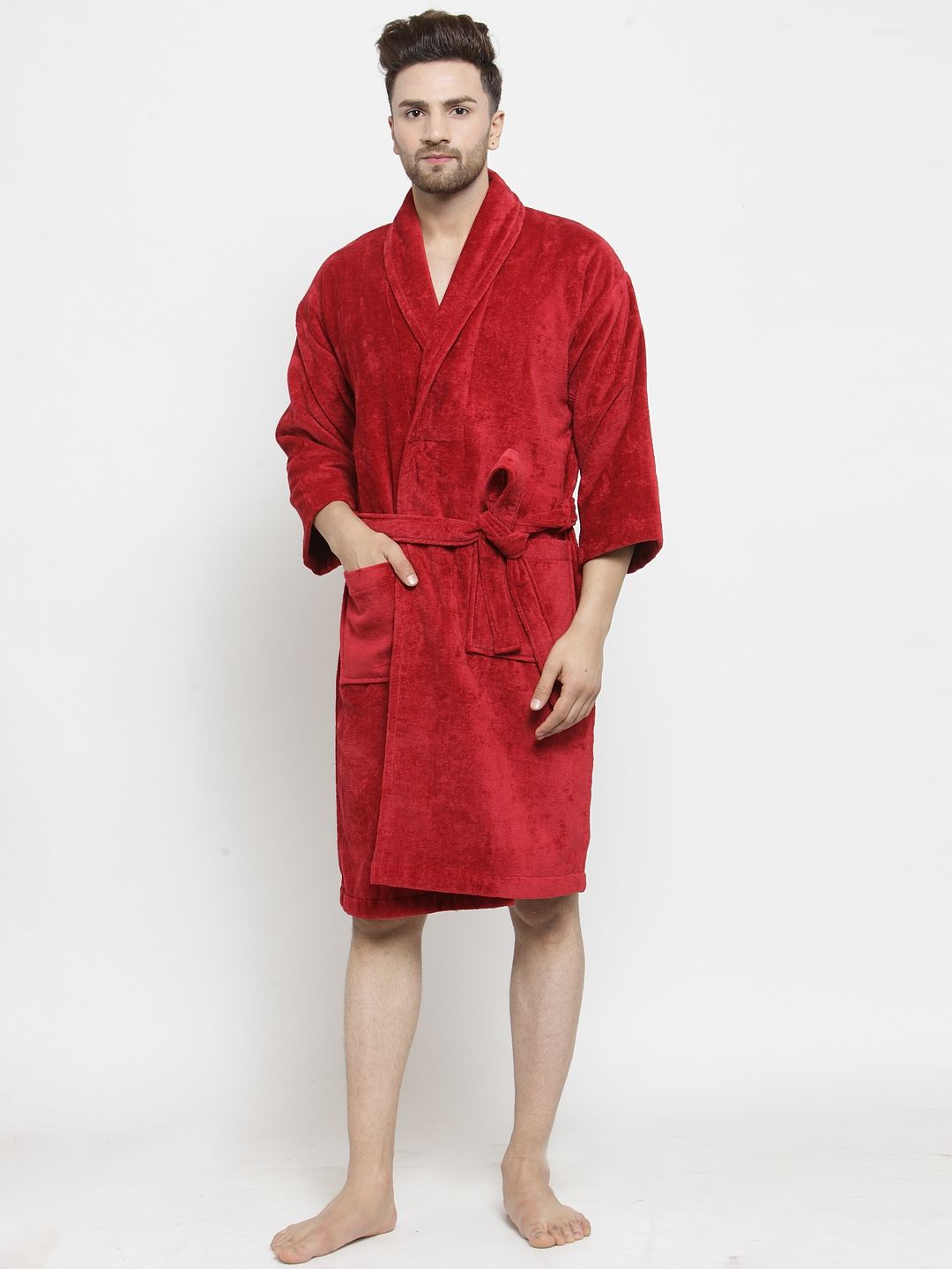 Trident Unisex Red Solid Bath Robe Price in India