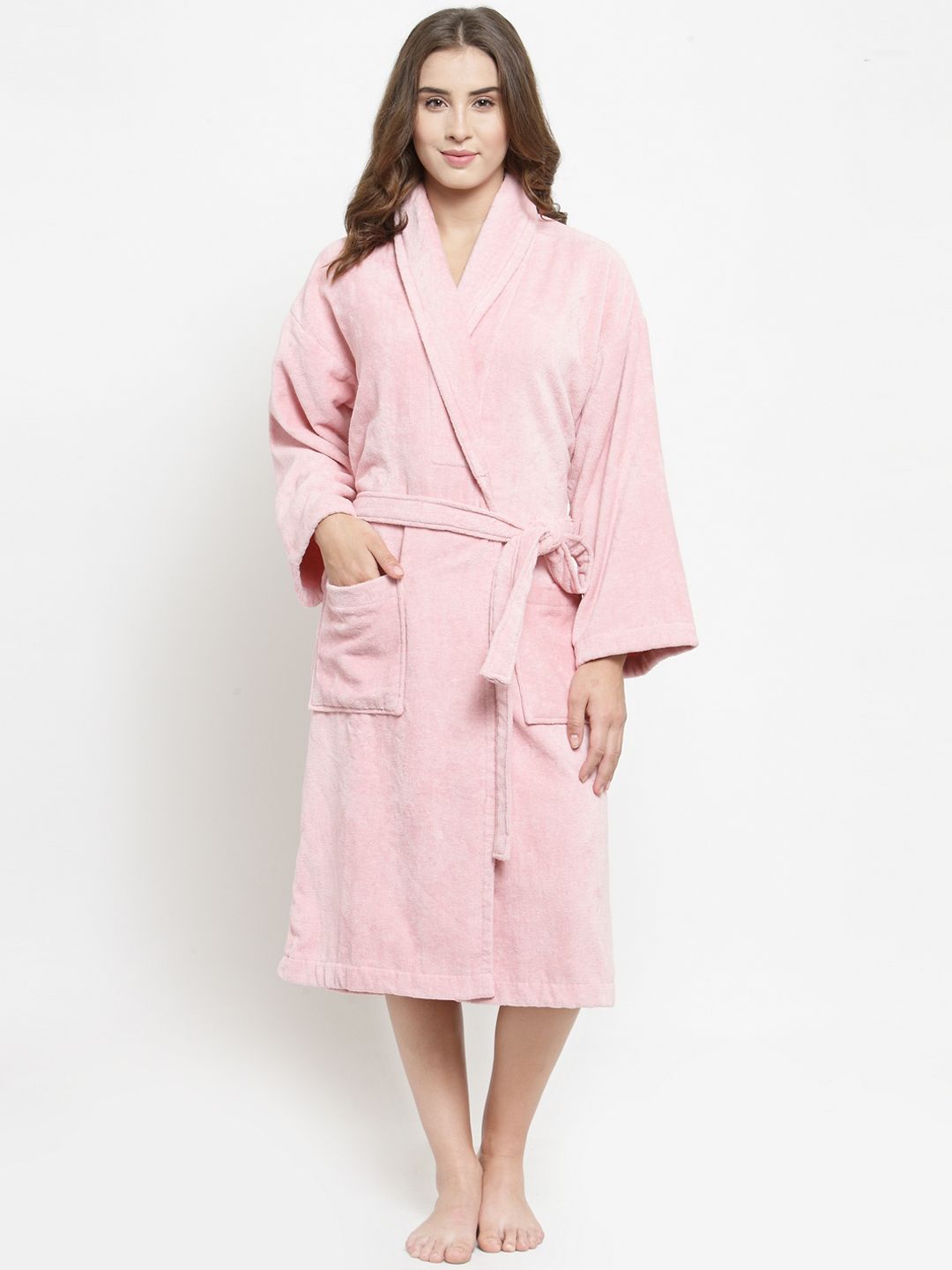 Trident Women Pink Solid Bath Robe Price in India