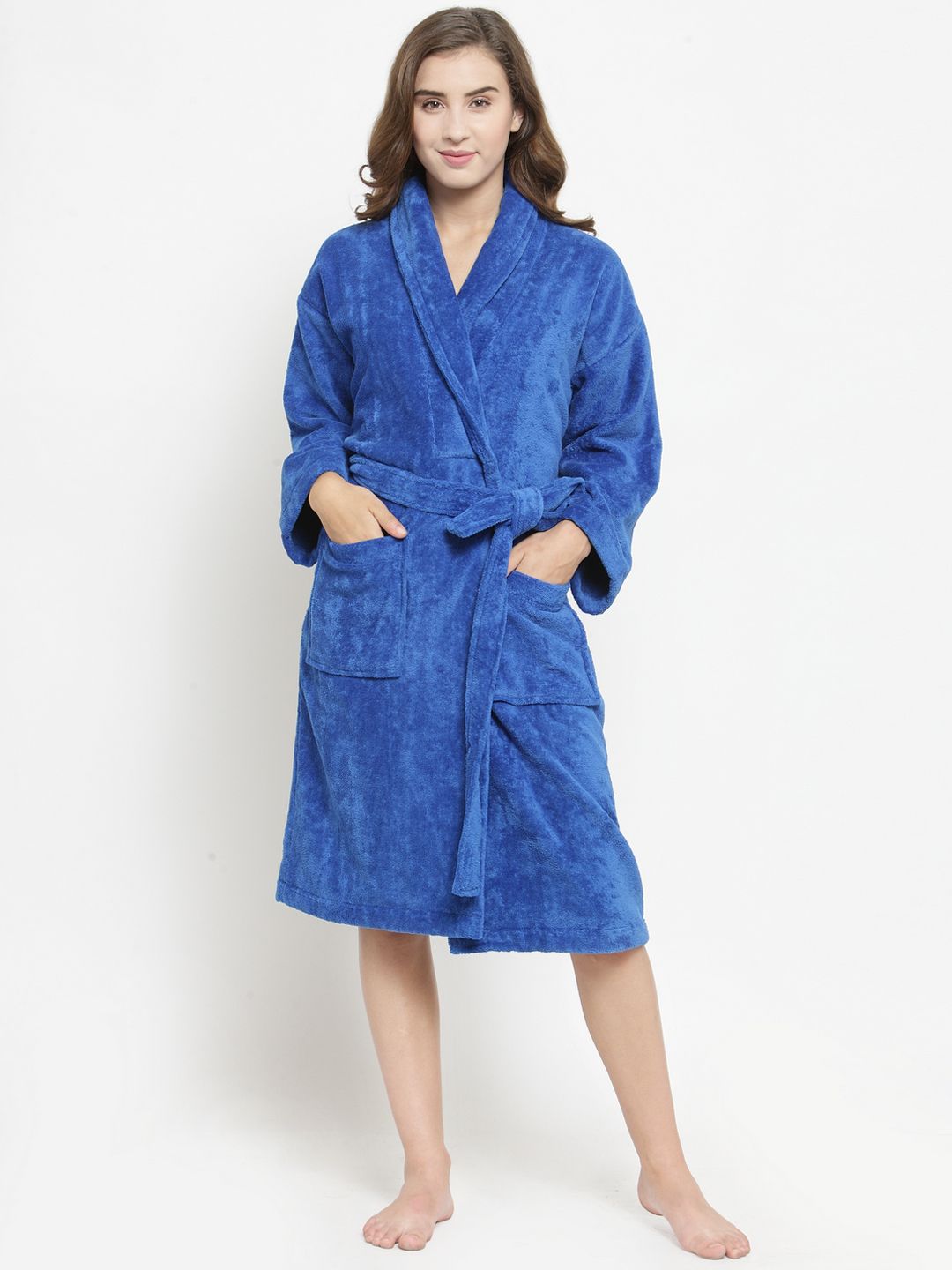Trident Women Blue Solid Bath Robe Price in India