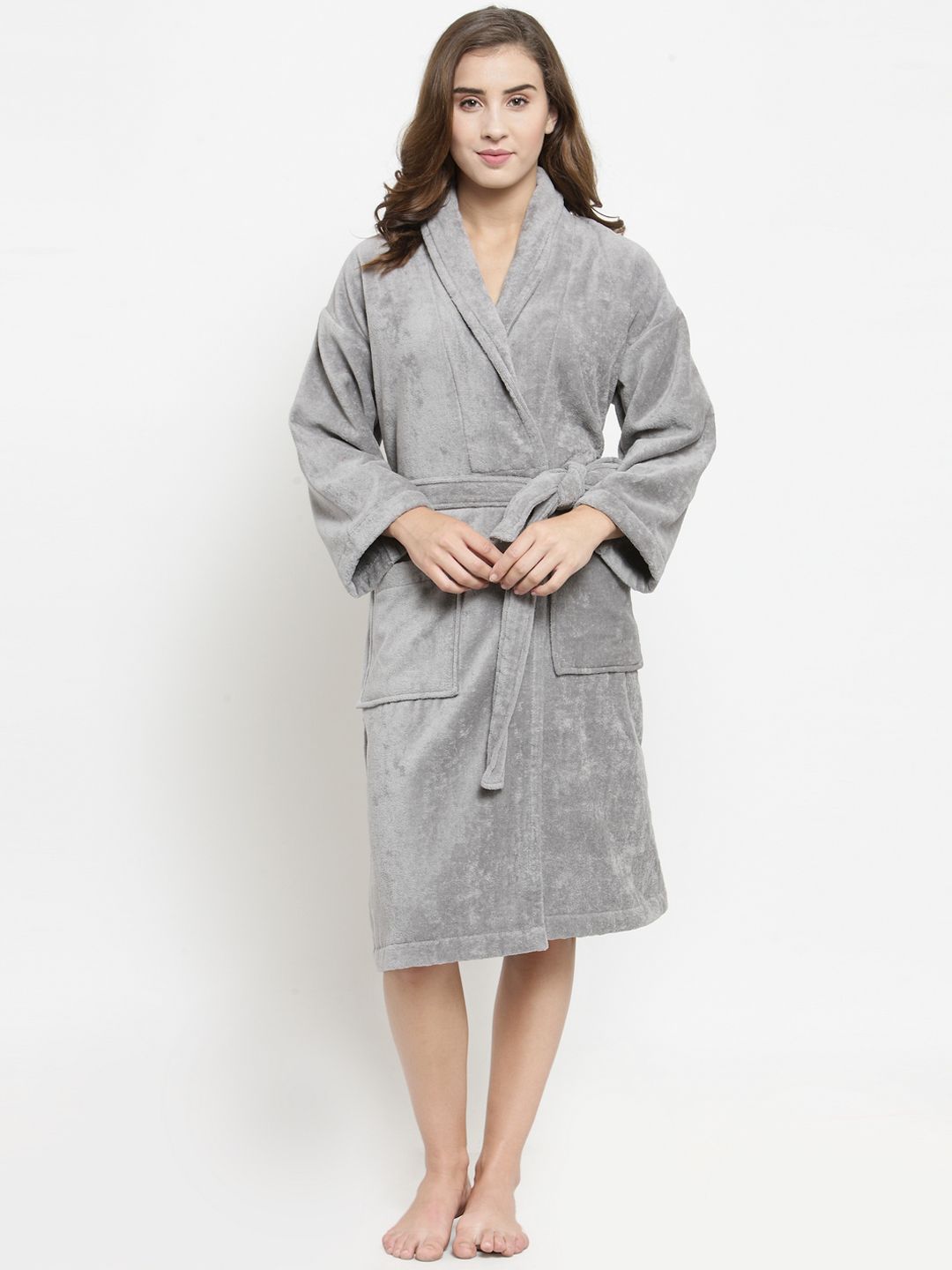 Trident Women Grey Solid Bath Robe Price in India