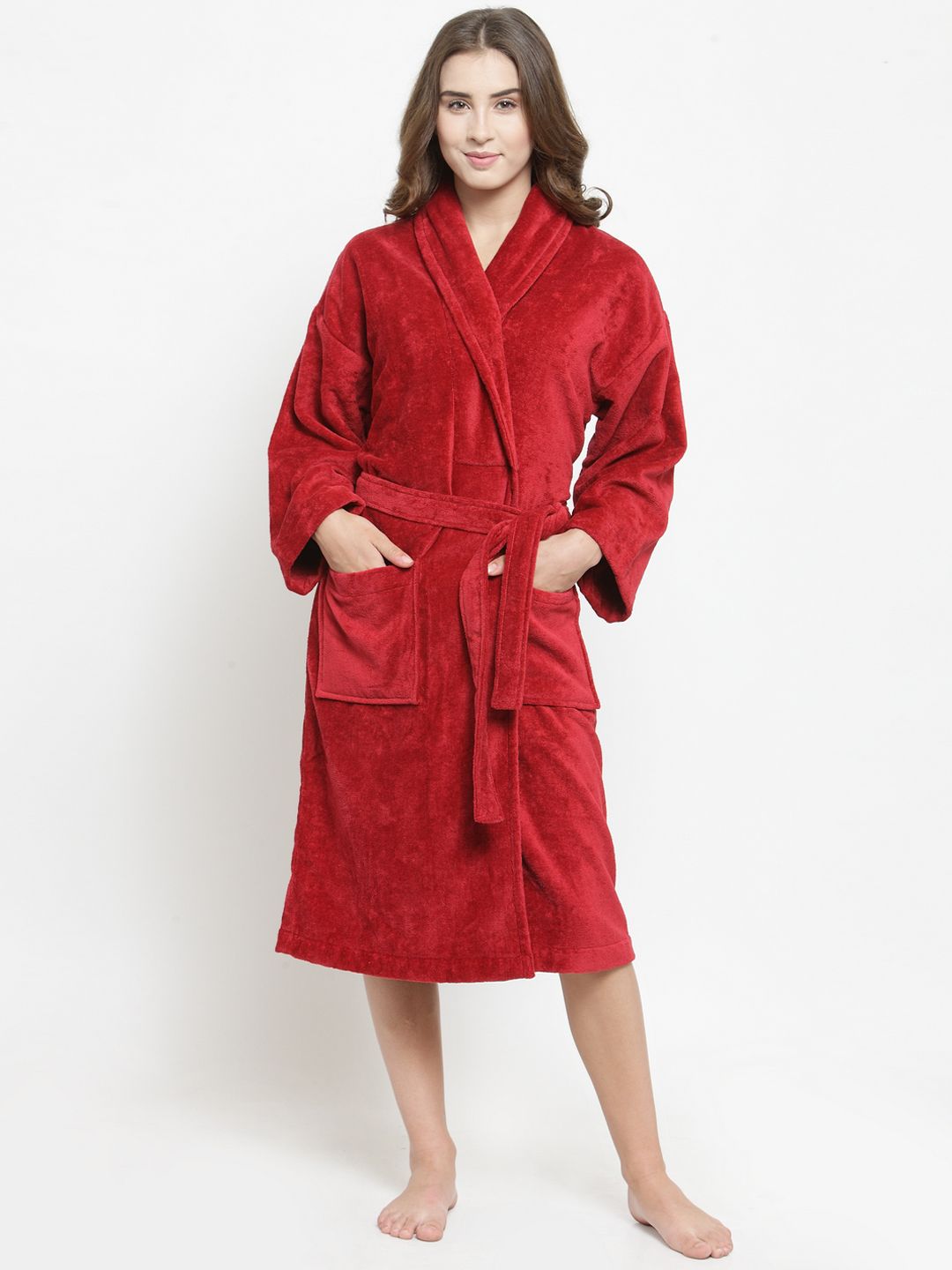 Trident Women Red Solid Bath Robe Price in India