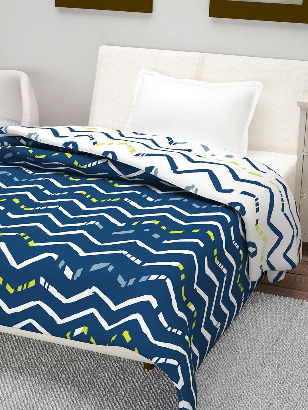 Divine Casa Navy Blue & Off-White Striped AC Room 110 GSM Single Bed Dohar Price in India