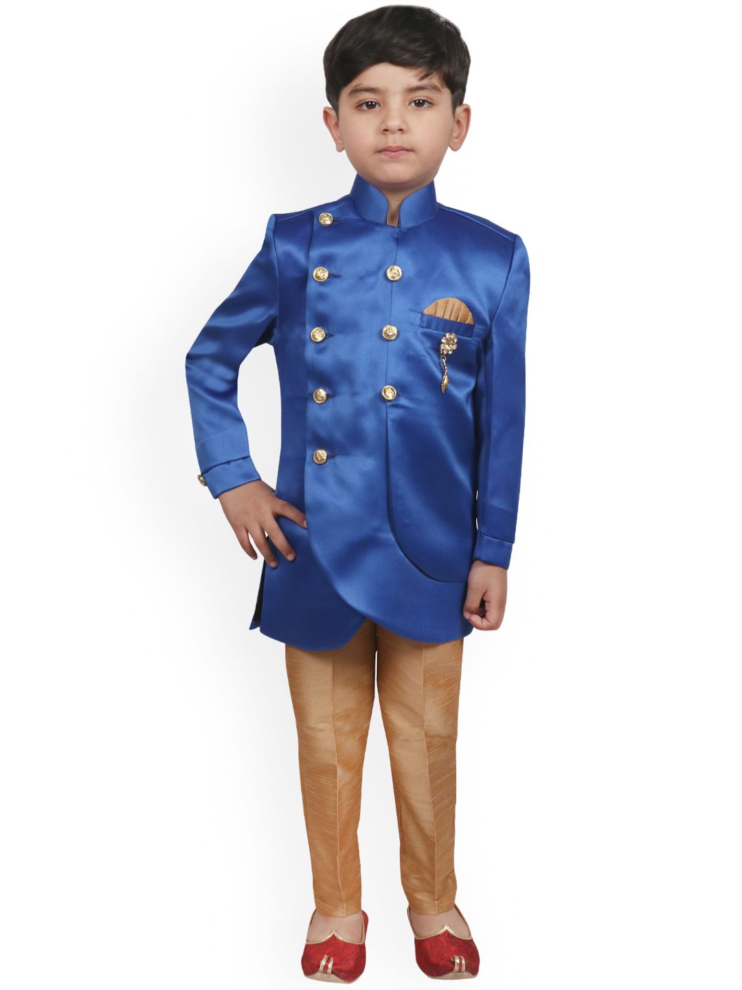 SG YUVRAJ Boys Blue & Brown Sherwani Set