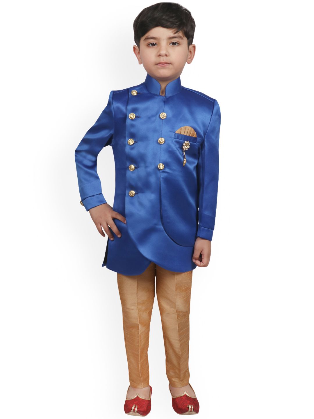 SG YUVRAJ Boys Blue & Brown Sherwani Set