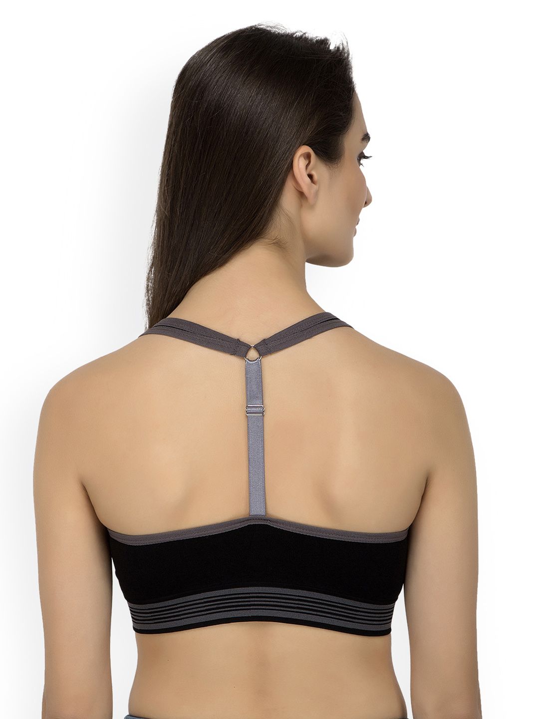 Laceandme Black Solid Non-Wired Lightly Padded Styled Back Sports Bra 4370 Price in India