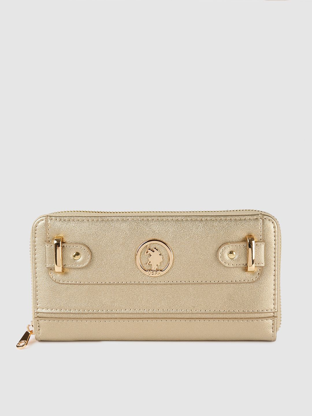 U.S. Polo Assn. Women Women Gold-Toned Solid Zip Around Wallet Price in India