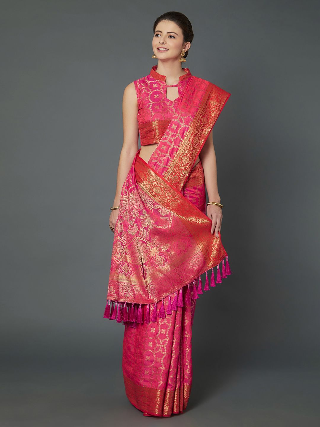 Mitera Pink Woven Design Banarasi Saree Price in India