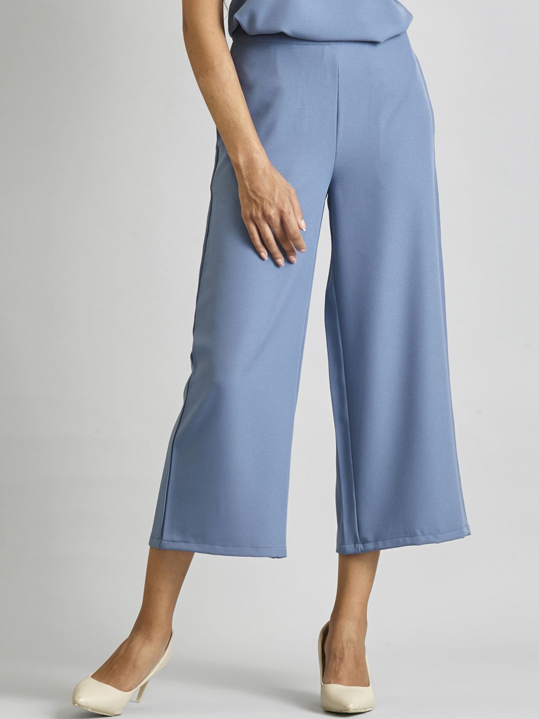 FableStreet Women Blue Flared Solid Culottes Price in India