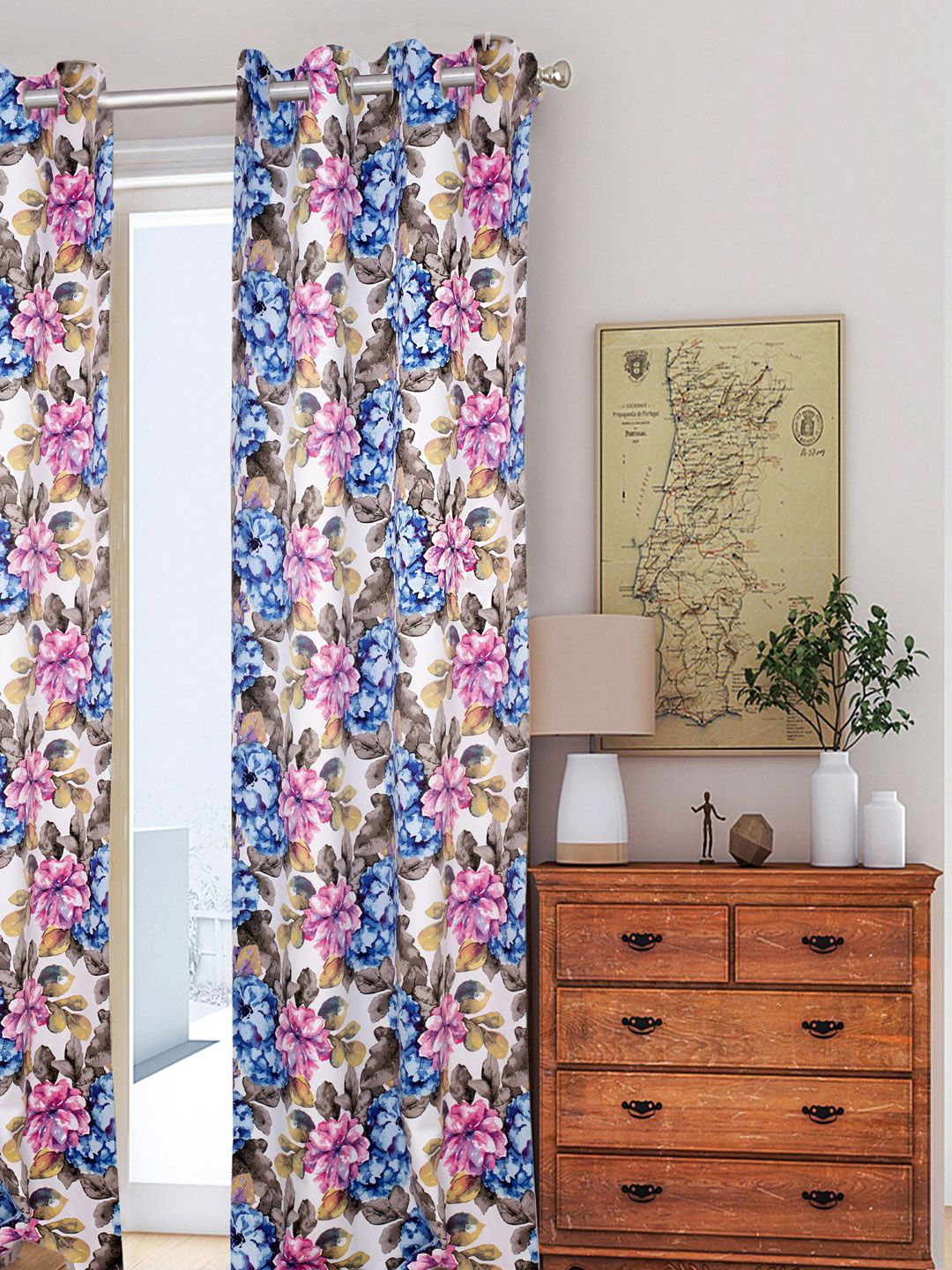 HOUZZCODE Blue & Pink Set of Single Curtain Price in India