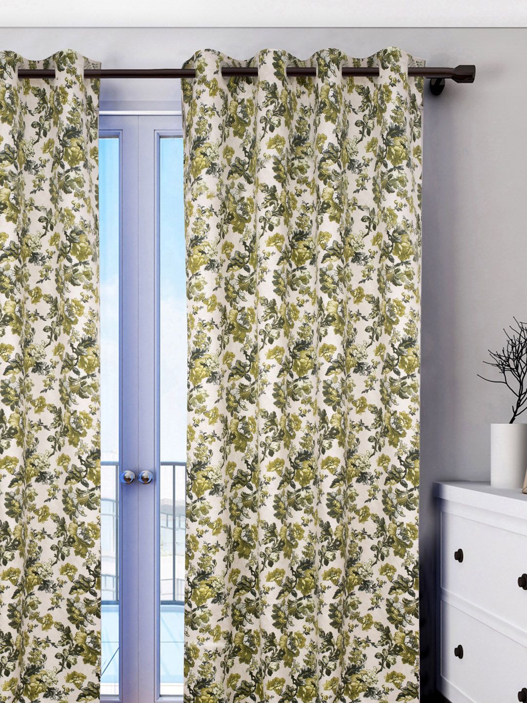 HOUZZCODE Green Printed Room Darkening Door Curtain Price in India