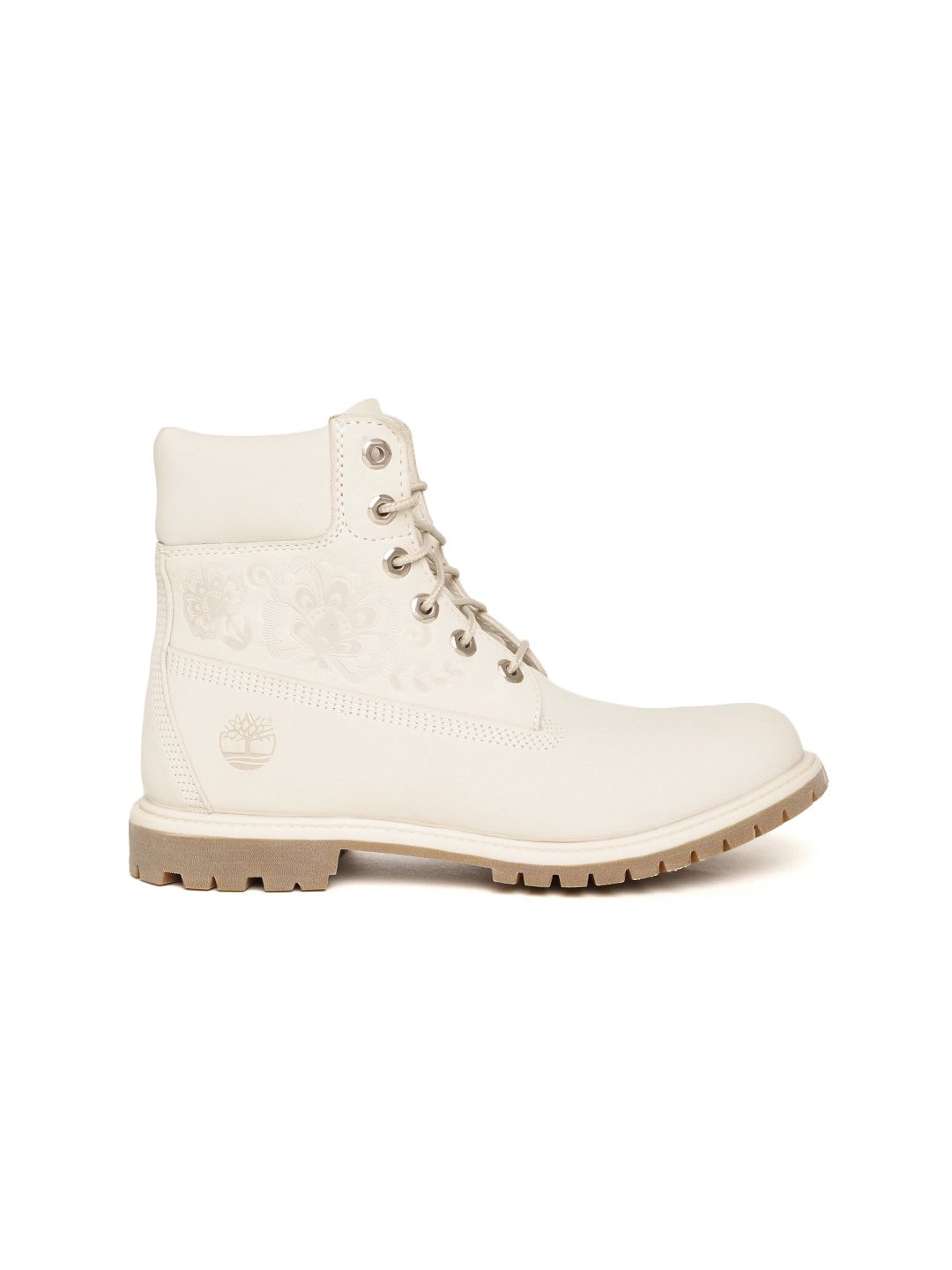 Buy Timberland Women Off-White 6-inch Premium Lace Embossed Flat