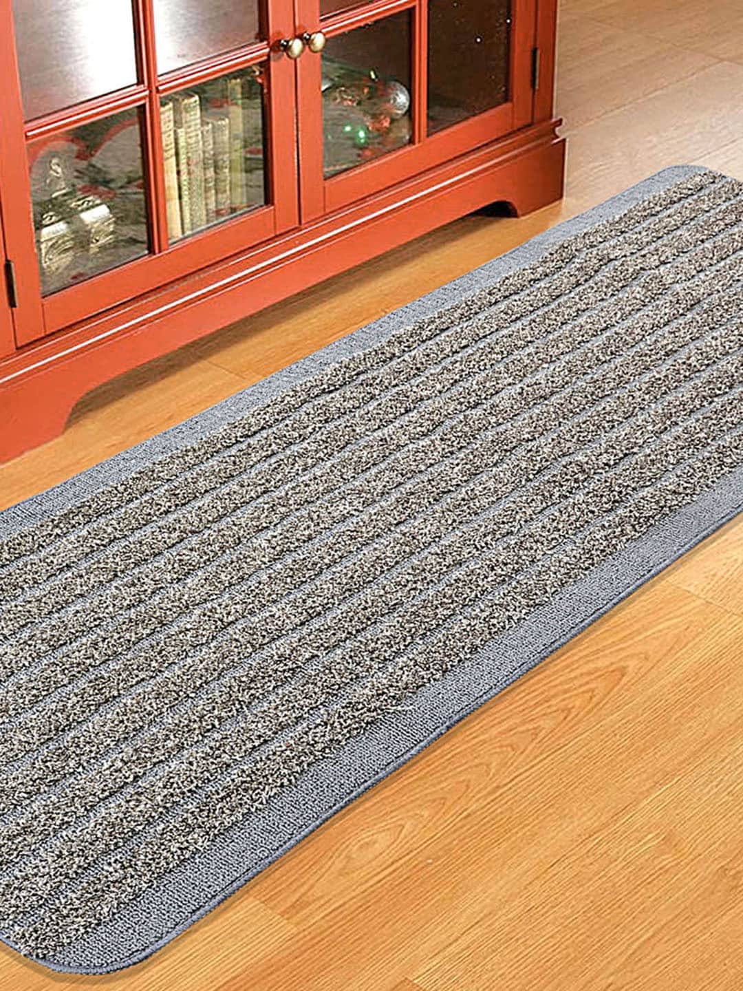 Saral Home Grey Striped Polyester Runner Price in India