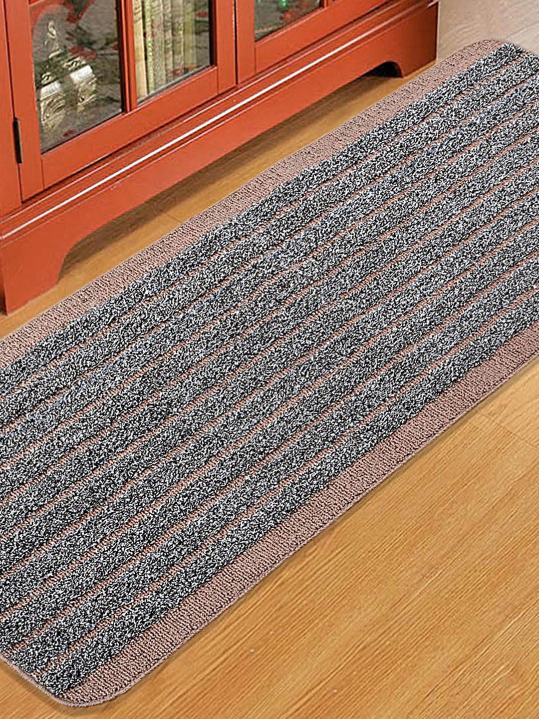 Saral Home Beige & Grey Striped Polyester Runner Price in India