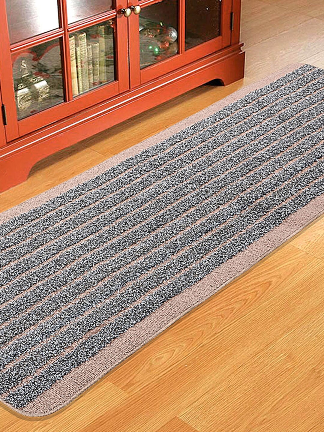 Saral Home Beige & Grey Striped Polyester Runner Price in India