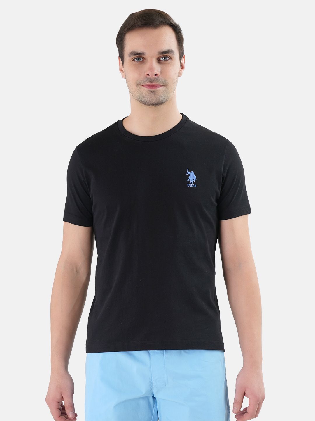 U.S. Polo Assn. Men Black Solid Round Neck Athleisure T-shirt