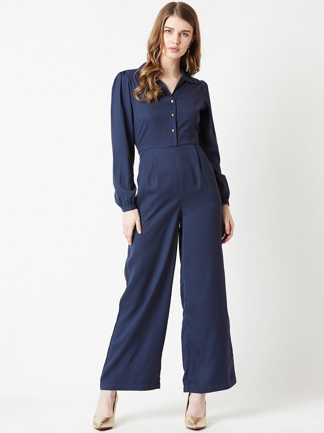 Miss Chase Navy Blue Solid Basic Jumpsuit Price in India