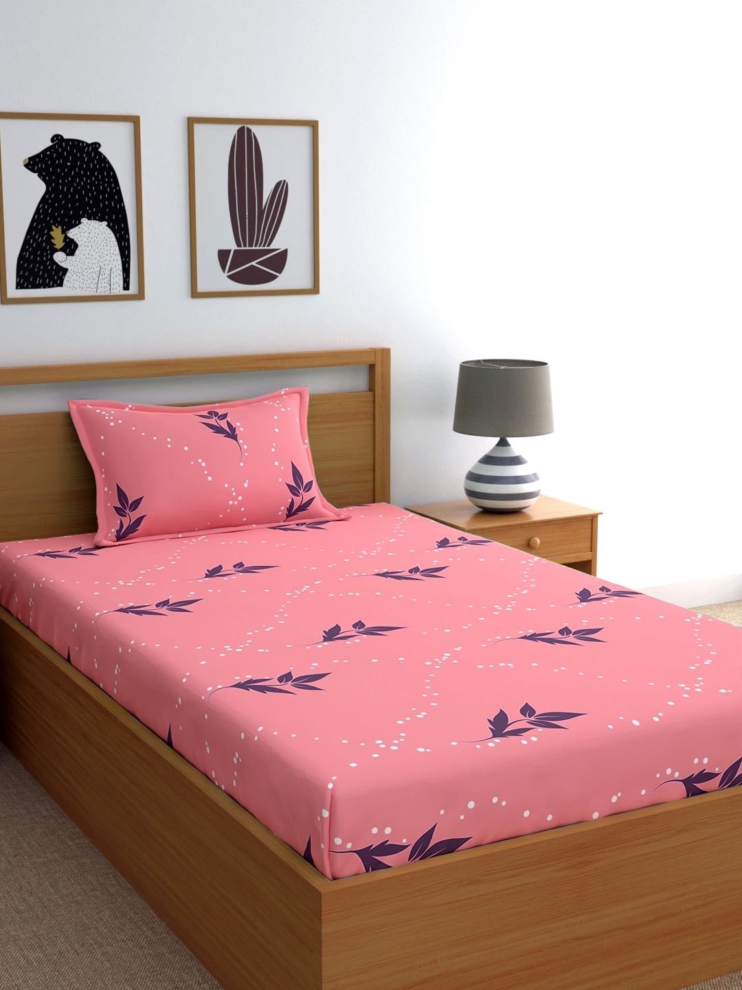 Home Ecstasy Pink Floral 140 TC Cotton 1 Queen Bedsheet with 1 Pillow Covers Price in India