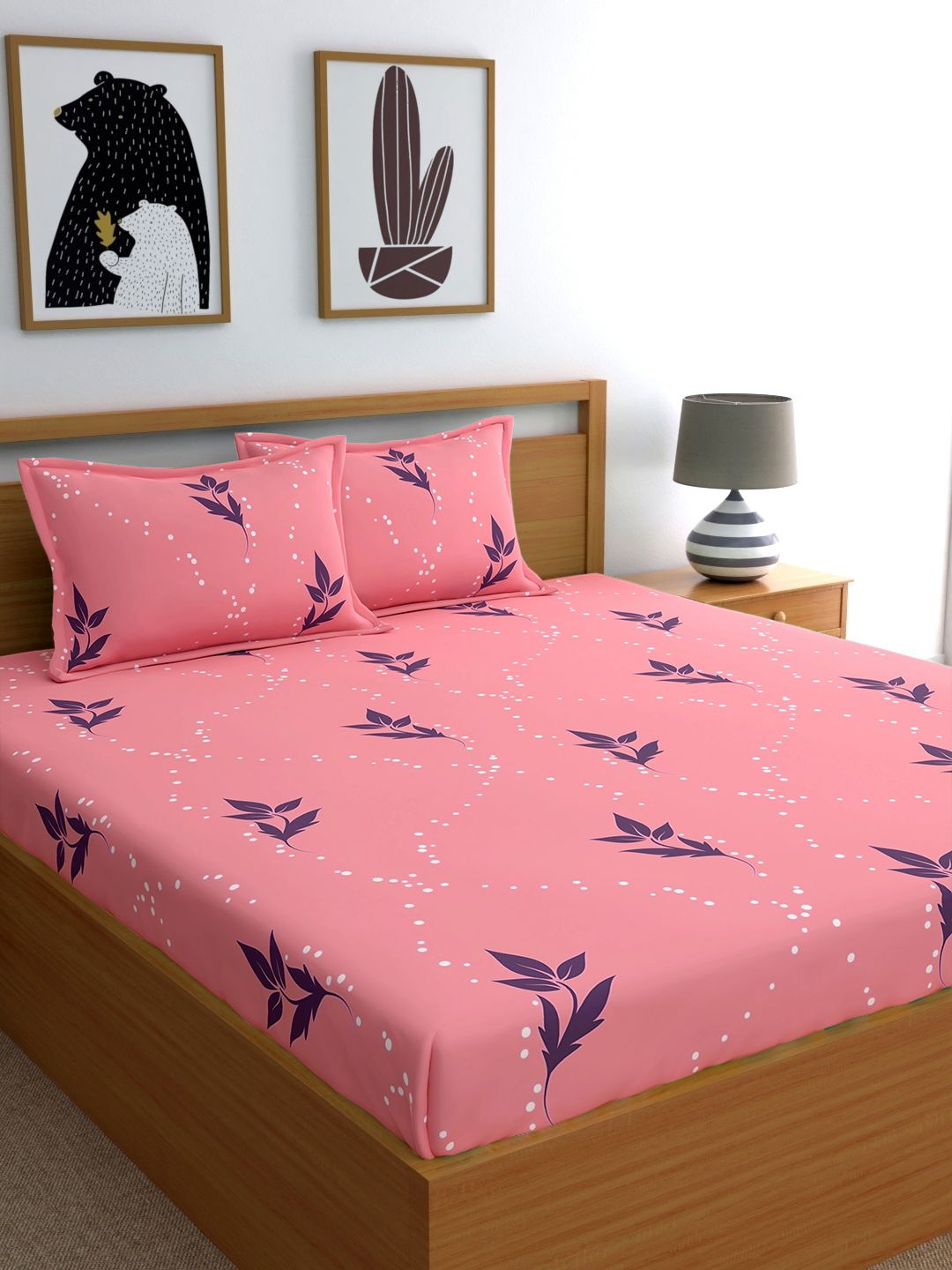 Home Ecstasy Pink Floral 140 TC Cotton 1 Queen Bedsheet with 2 Pillow Covers Price in India