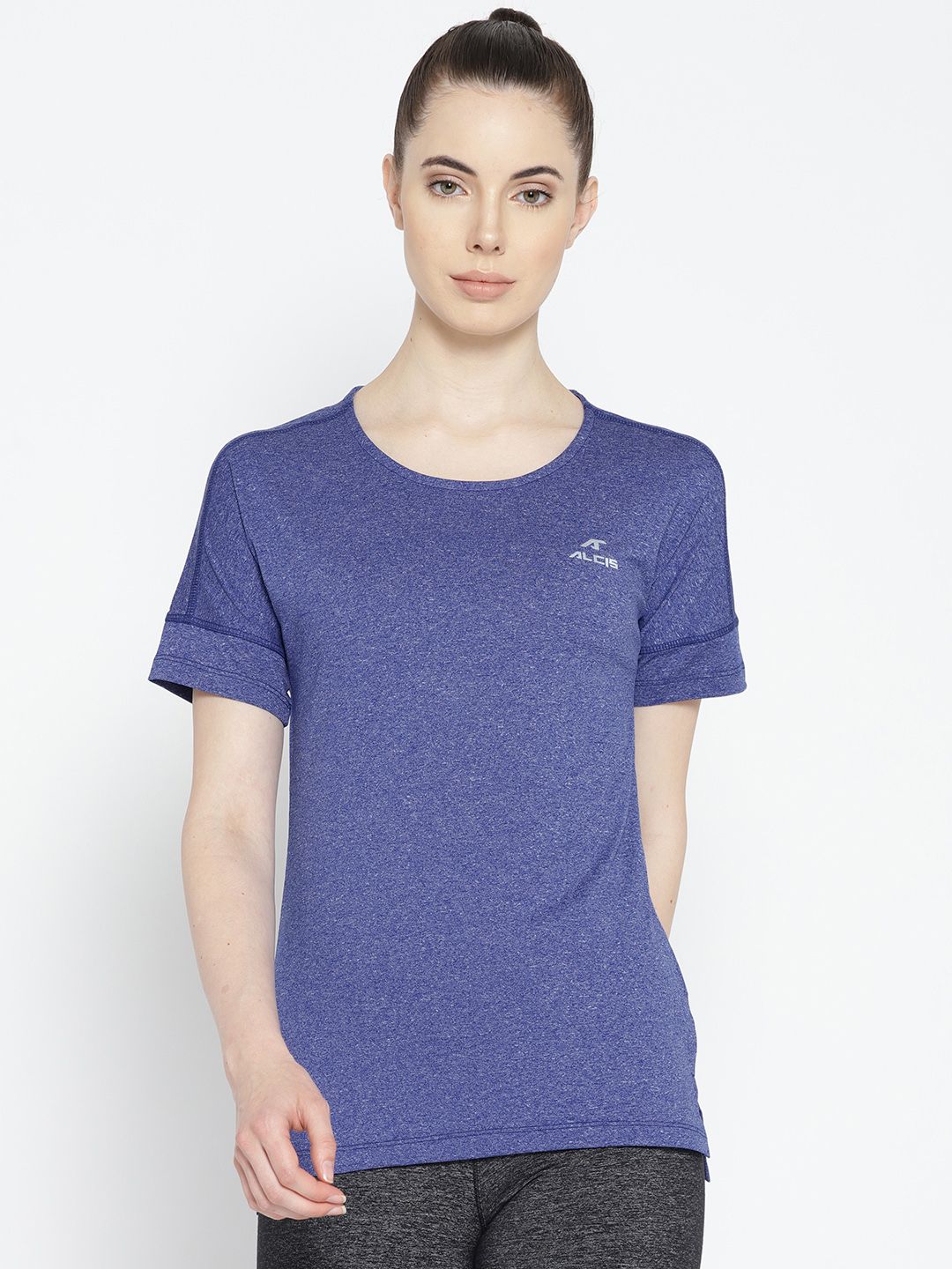 Alcis Women Blue Solid Round Neck Training T-shirt Price in India