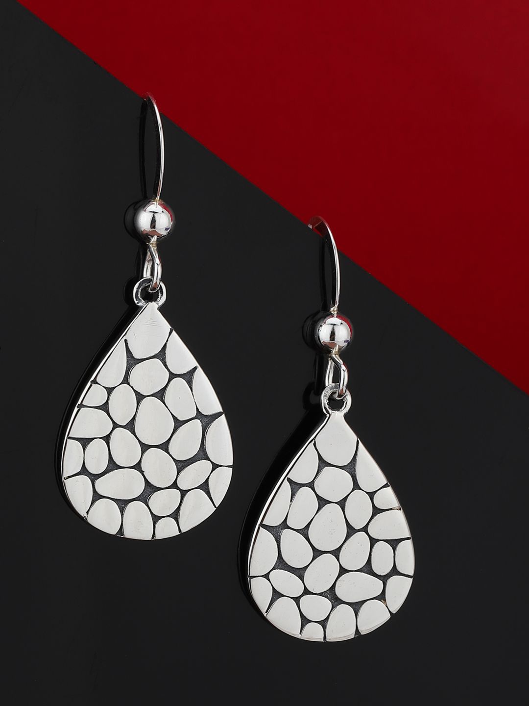 Carlton London 925 Sterling Silver- Rhodium-Plated Teardrop Shaped Drop Earrings Price in India