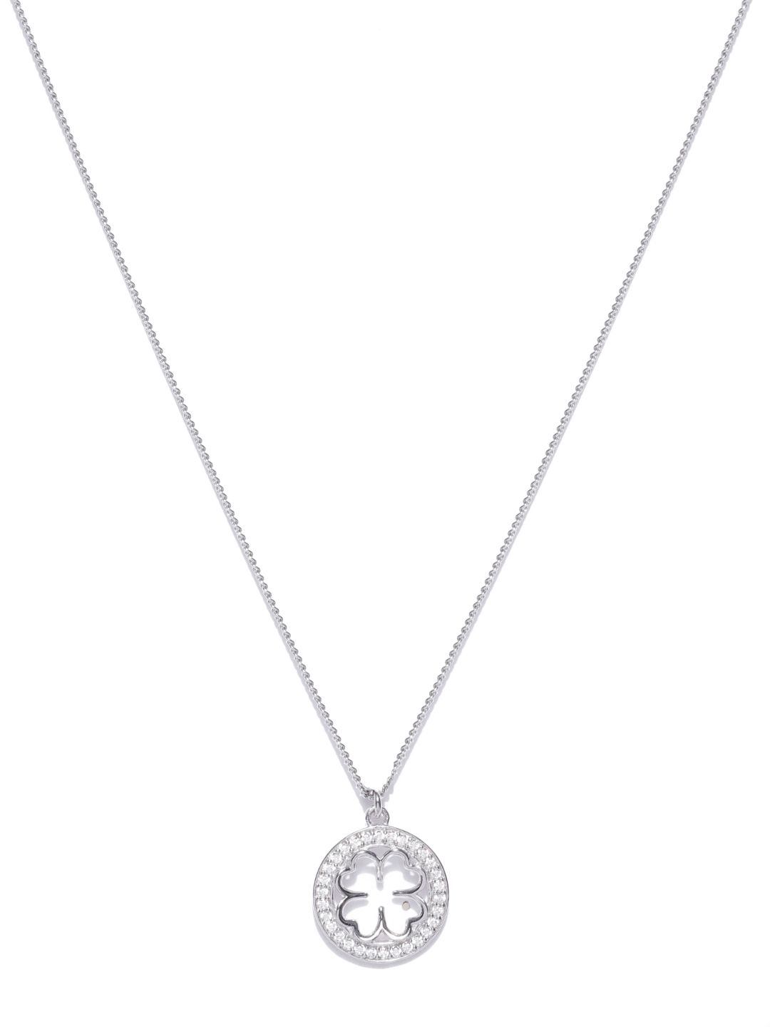 Carlton London 925 Sterling Silver- Rhodium-Plated Cubic Zirconia Studded Necklace Price in India