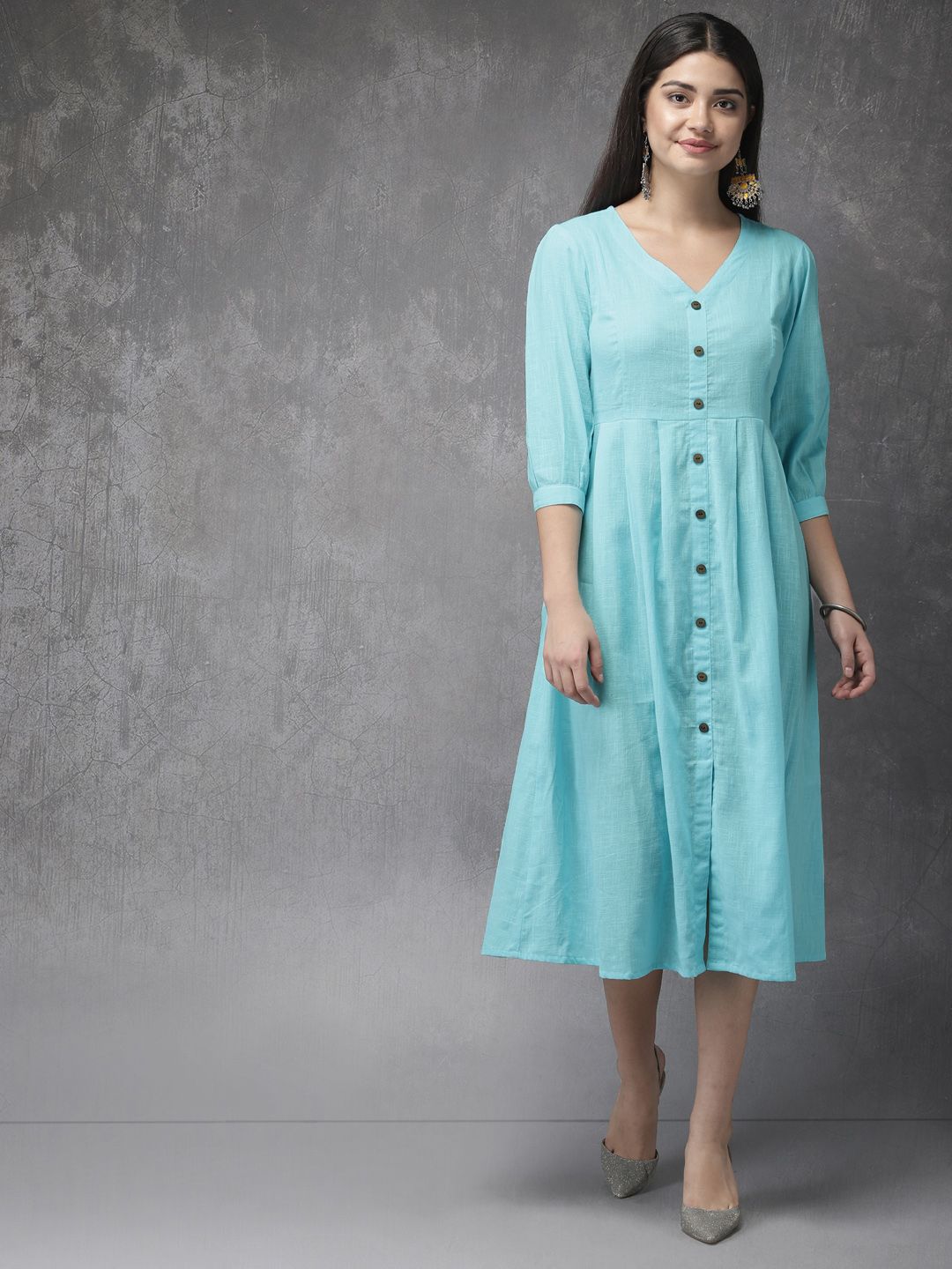 Anouk Women Turquoise Blue Solid A-Line Kurta Price in India