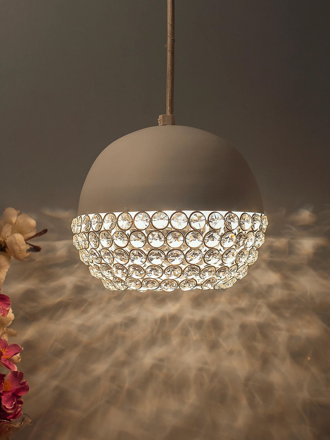 Homesake White Solid Handcrafted Crystal Globe Hanging Light Price in India