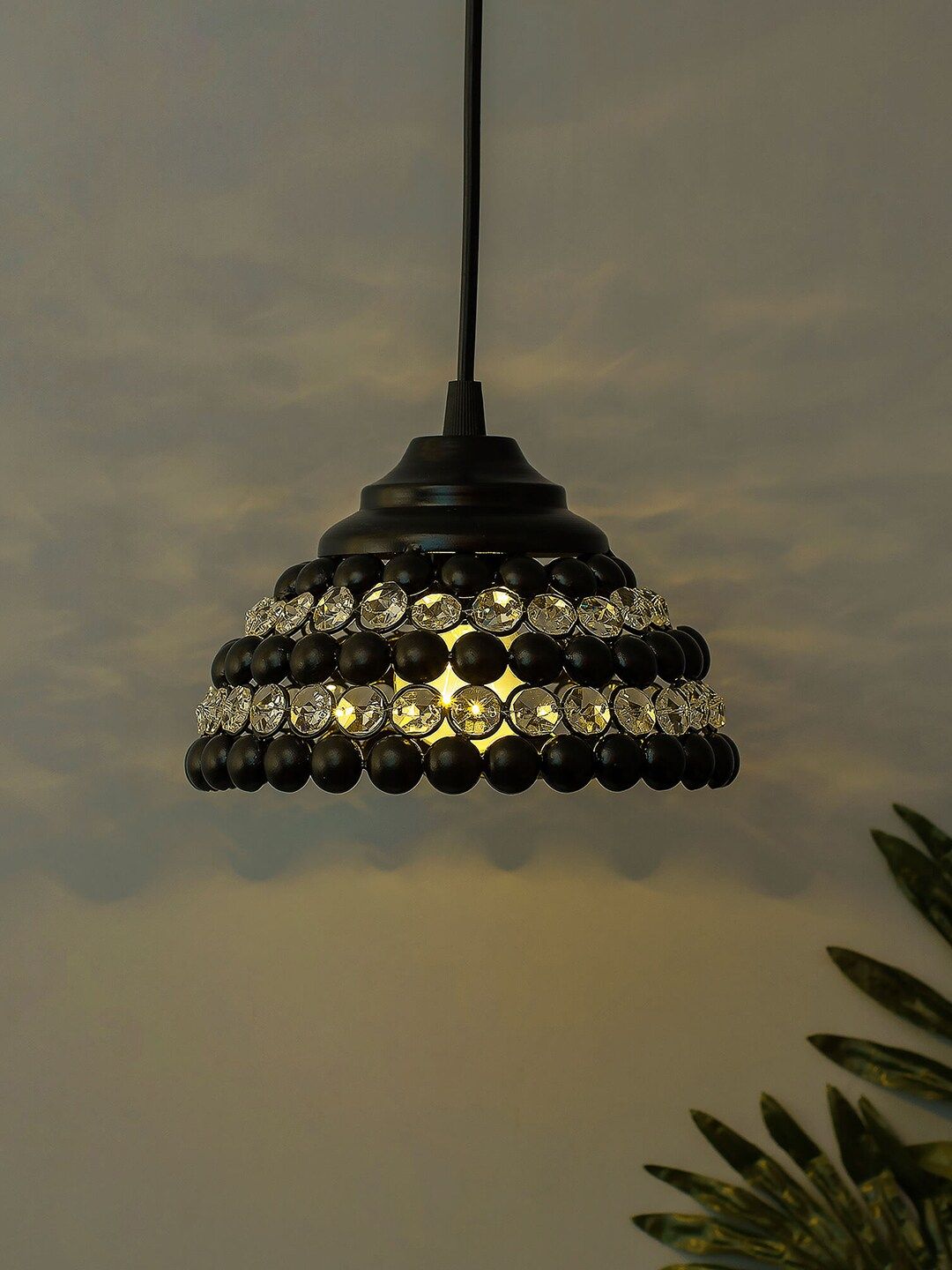 Homesake Black Textured Handcrafted Crystal Hanging Light Price in India