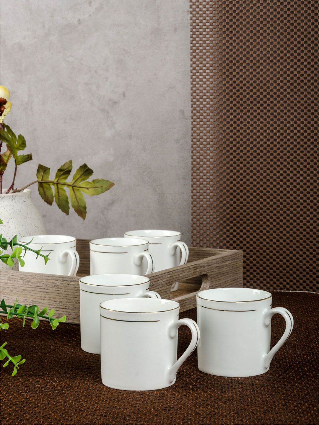 SONAKI White 6-Pieces Printed Bone China Cups Set Price in India