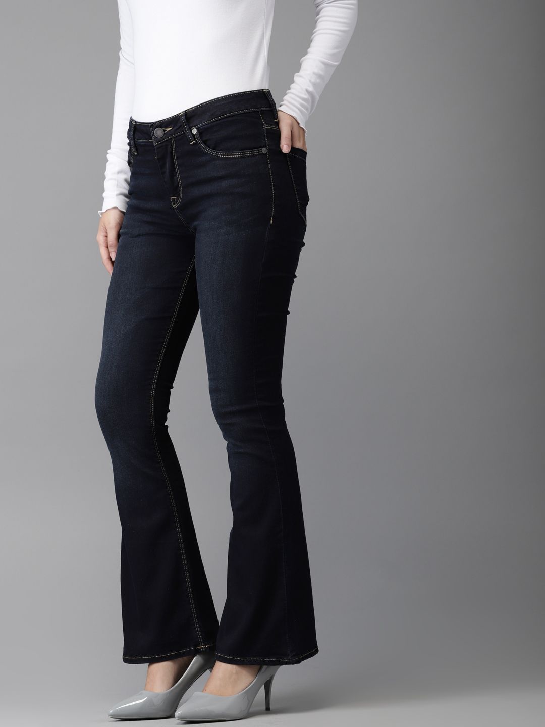 Moda Rapido Women Blue Bootcut Mid-Rise Clean Look Stretchable Jeans Price in India